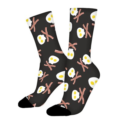 Fried Eggs Skull Bacon Women Printed Crew Socks Funny Funky Socks Soft Polyester Novelty Gifts for Artists Men