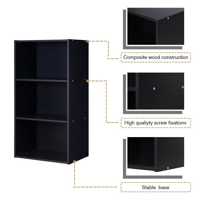 Costway 3 Open Shelf Bookcase Modern Multi-functional Storage Display Cabinet BlackWalnut, 3 of 8