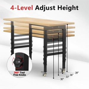 Huxxion 60" Adjustable Work Bench, Heavy Duty Rubber Wood Work Table with Power Outlet and 4 Wheels for Garage, Workshop, Office, Home - 1 of 4