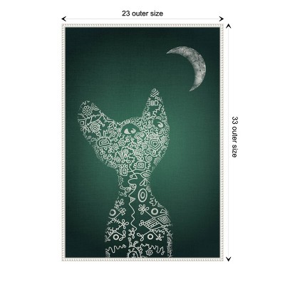 Emerald Abstract Cat and Moon Beaded Canvas Wall Art