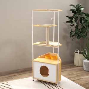 FURNIinspire Corner Cat Tower, Cat Tree with Scratching Post, Cat Condo with Feeding Station, Pet Furniture for Indoor Cats, 24.8"*15.7"*58.4" - 1 of 4
