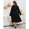 Plus Size Womens V Neck Long Sleeve Swiss Dot Boho Dress Empire Waist Ruffle Flowy A Line Midi Dress, Black, 5XL - 4 of 4
