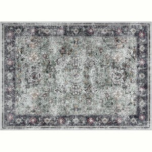 Coucheta Area Rug Washable Non-Slip Rug - Distressed Floral Print Low Pile Carpet, Tone Retro Accent Mat for Indoor Use，Multiple Sizes and Colors - 1 of 4