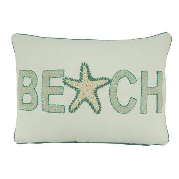 14"x20" Oversize Poly Filled Beach Design Lumbar Throw Pillow Ivory - Saro Lifestyle