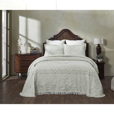 Sage Cotton Queen Bedspread with Textured Accents