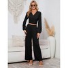 2 Piece Outfits for Women Long Sleeve Sexy V Neck Wrap Tie Knot Crop Tops Wide Leg Pants Sets - 3 of 4