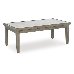Signature Design by Ashley Rainier Ranch Outdoor Coffee Table - Weather-Resistant Aluminum with Sintered Stone Top, Brown/Beige - 1 of 4