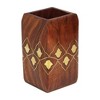 Store Indya Wooden Pen Pencil Office Stationary Holder Stand Hand Carved with Intricate Brass Inlay Design - 2 of 4