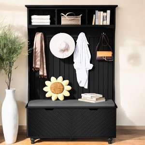 Alilang 47.20 Hall Tree with Storage Bench, Hooks, and Shelves-Black - 1 of 4