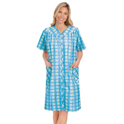 Collections Etc Comfortable Plaid Snap Front Short Sleeve Robe Large ...