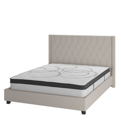 Flash Furniture Riverdale Tufted Upholstered Platform Bed with 10 Inch CertiPUR-US Certified Foam and Pocket Spring Mattress