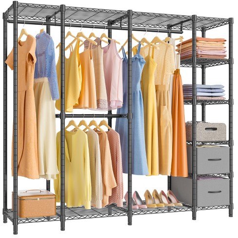 Jomeed Industrial Steel Freestanding Closet Clothing Garment Rack Organizer  With 6 Shelves And Hanging Rod For Home, Dorm, And Bedroom, Black/brown :  Target