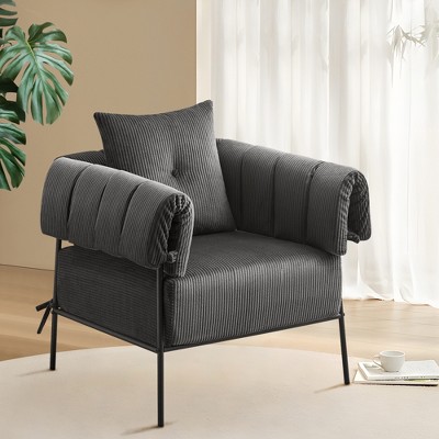 Upholstered Comfy Reading Chair, Modern Velvet Accent Chair with Soft Cushion, Ergonomic Metal Frame Lounge Chair for Living Room