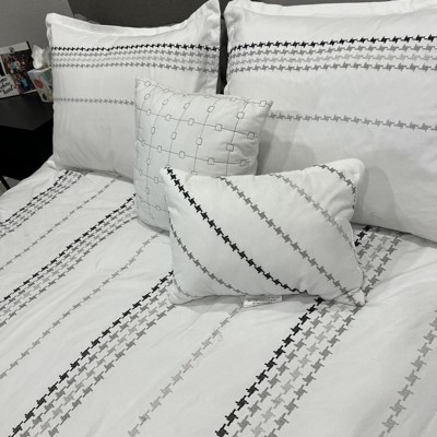 12pc Queen Delphi Embroidered Stripe Comforter & Sheets Bedding Set -  White/Gray