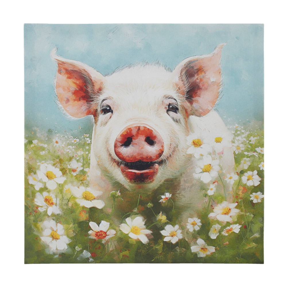 Photos - Wallpaper Madison Park 16"x16" Sunshine Happy Farm Animals Canvas Wall Decor Art Pig