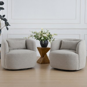 KINWELL 34" Wide Boucle Fabric Upholstered Swivel Armchair (Set of 2) - 1 of 4