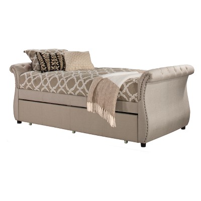 Hunter Upholstered Backless Daybed with Trundle Unit Twin Linen Standstone Fabric - Hillsdale Furniture