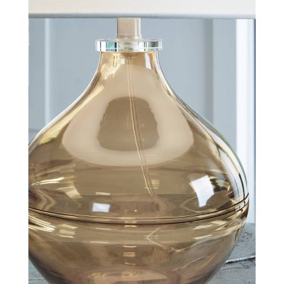 Amber Glass Table Lamp with White Drum Shade