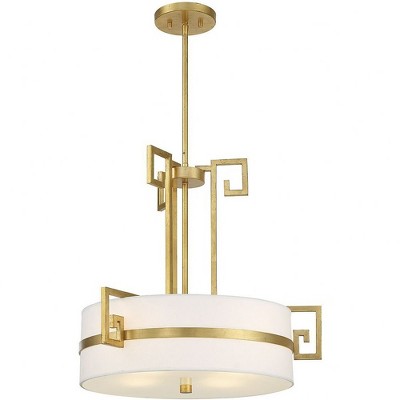 Mediterranean Magic True Gold 4-Light Drum Pendant with White Opal Shade