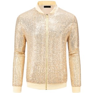 Lars Amadeus Men's 70s Disco Zipper Metallic Shiny Sequin Varsity Jacket - 1 of 4
