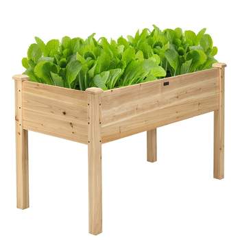 Costway Wooden Raised Vegetable Garden Bed Elevated Grow Vegetable Planter Natural/Grey