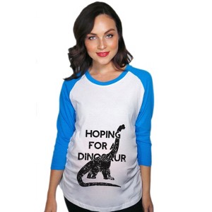 Maternity Raglan Hoping For A Dinosaur Cute Funny Pregnancy Baseball Tee - Crazy Dog Maternity Raglan - 1 of 4