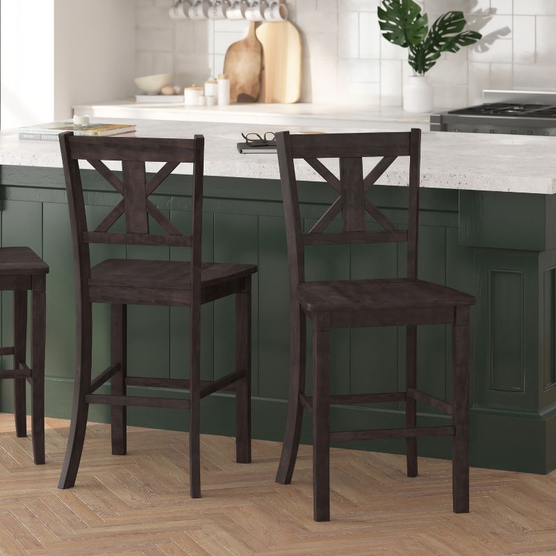Merrick Lane Set of Two Solid Wood Modern Farmhouse Dining Stool, 3 of 13