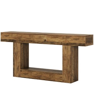 Resenkos Entryway Table, Console Sofa Table,63" Wood Console Table, Farmhouse 2-Tier Sofa Table Entryway Table,Rustic Brown - 1 of 4