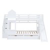Twin-Over-Twin/Full-Over-Full Castle Style Bunk Bed with 2 Drawers 3 Shelves and Slide, White/Gray/Pink/Blue - ModernLuxe - 4 of 4