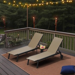 2 Patio Chaise Lounge Chairs with Side Table, Outdoor Sun Lounger Set with 5-Position Reclining Backrest & Wheels, Poolside Furniture - 1 of 4