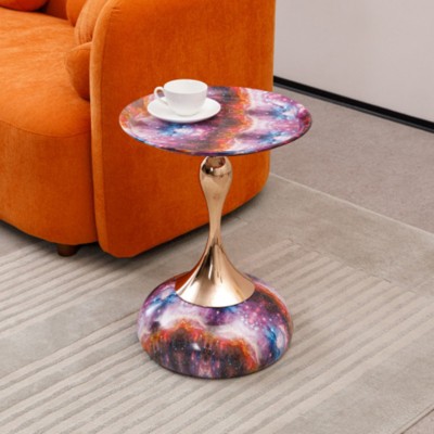Syemin End Tables Lantern Metal End Table Small Round Side Table Small Accent Pedestal Table Corners Small Spaces, Multicolor, 15.7"*15.7"*21.2"