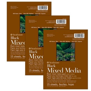 Strathmore 400 Series Mixed Media Pad, Black, Glue Binding, 15 Sheet, 6x8 inch, Pack of 3 - 1 of 2