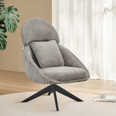 Corduroy Swivel Upholstered High Back Accent Chair with Pillow, Thick Cushion and Ergonomic Design for Living Room