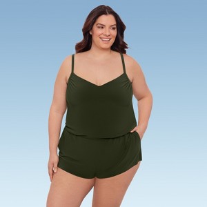 Aqua Green, Women's Vneck Blouson Romper - 1 of 3