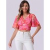 INSPIRE CHIC Women's Floral Flare Short Sleeve V Neck Summer Smocked Crop Tops - 3 of 4