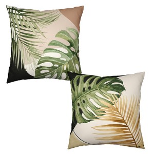 Tropical Palm Leaves Decorative Throw Pillow Covers 18x18 Inch Set of 2 Summer Green Banana Leaf Monstera Plant - 1 of 4