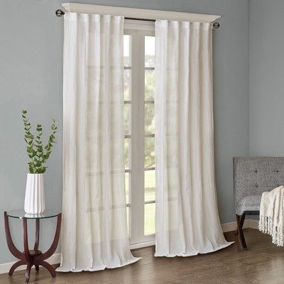 White Sheer Polyester Ground Length Curtain Panel Pair