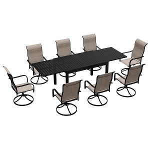 Mondawe 9-Piece Outdoor Dining Set,With 1 Piece Extendable Rectangle Table and 8 Piece 360 Degree Swivel Chair Patio Set - 1 of 4