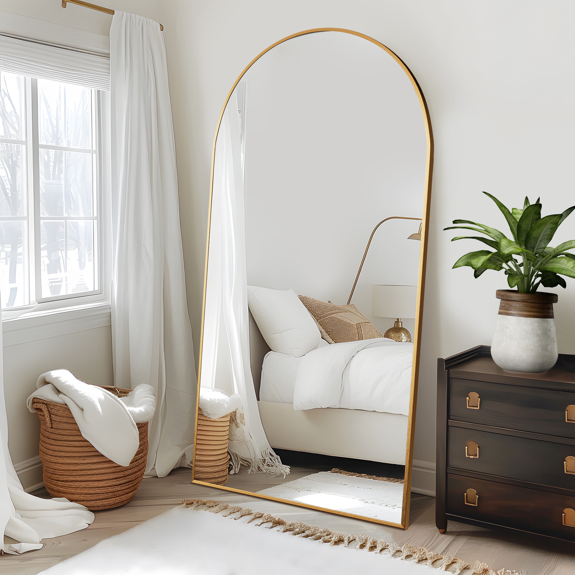Dovelina Metal Framed Arched Full Length Mirror Leaning Mirror - 69"x24",Gold