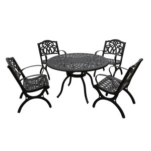 5pc Patio Dining Set with 48" Modern Ornate Outdoor Mesh Aluminum Round Table & Luxury Chairs - Black - Oakland Living: Weather-Resistant - 1 of 4