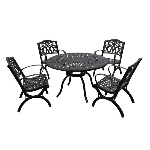 5pc Patio Dining Set With 48" Modern Ornate Outdoor Mesh Aluminum Round