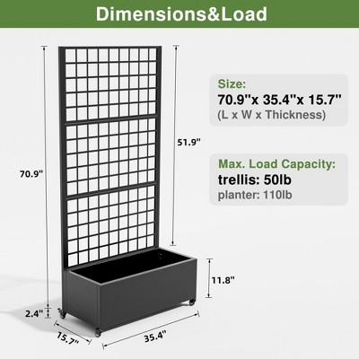 PexFix 71" x 35.4" Tall Wrought Iron Garden Trellis with Planter Box Black Outdoor Plant Support for Climbing Flowers Vines Patio Yard Decor