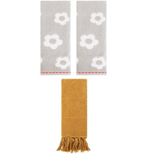 REGALWOVEN 3 Packs Solid and Floral Soft Absorbent Cotton Hand Towels Bathroom 14" x 30" - 1 of 4