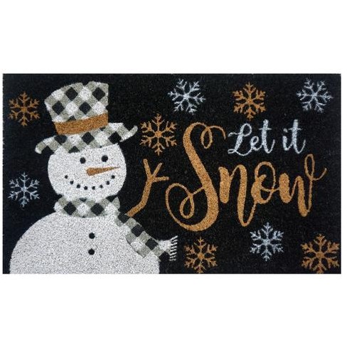 Checkered Snowman Winter Natural Fiber Coir Doormat 30 X 18