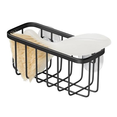 iDesign Rust-Resistant Stainless Steel Sponge Holder for Kitchen Sink with Suction Cups, The Gia Collection - Set of 1, Matte Black