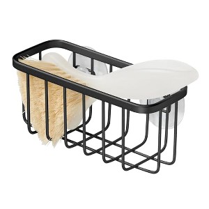 iDesign Rust-Resistant Stainless Steel Sponge Holder for Kitchen Sink with Suction Cups, The Gia Collection - Set of 1, Matte Black - 1 of 4
