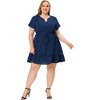 Agnes Orinda Women's Plus Size Elegant Short Sleeve Tie Waist Ruffle Hem At Knee Dresses - 3 of 4