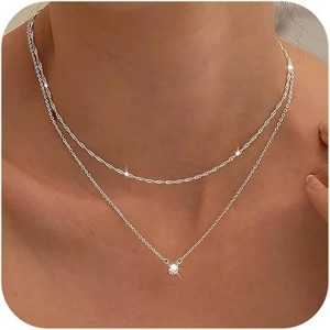Attop Diamond Necklaces for Women, Dainty S925 Sterling Silver/ 14K Gold Choker Necklace Simple Silver - 1 of 4