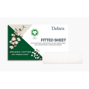 Delara GOTS Certified 100% Organic Cotton Fitted Sheet, 400TC, Long Staple, Soft, Silky, Moisture-Wicking & Breathable Sheet - 1 of 4