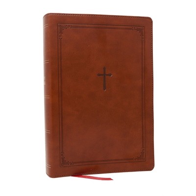 NKJV Giant Print End-Of-Verse Reference Bible, Brown Leathersoft, Red Letter, Comfort Print - by  Thomas Nelson (Leather Bound)
